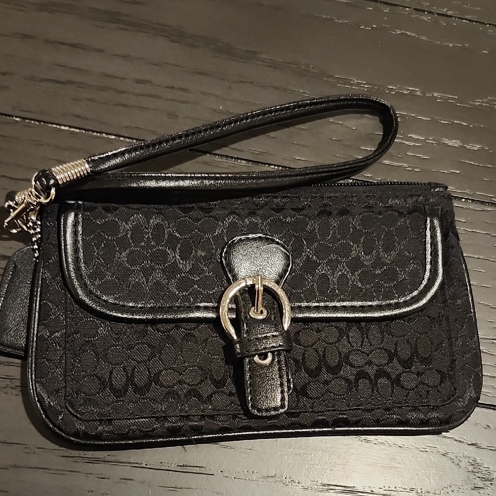 Coach Black Signature Wristlet with Buckle